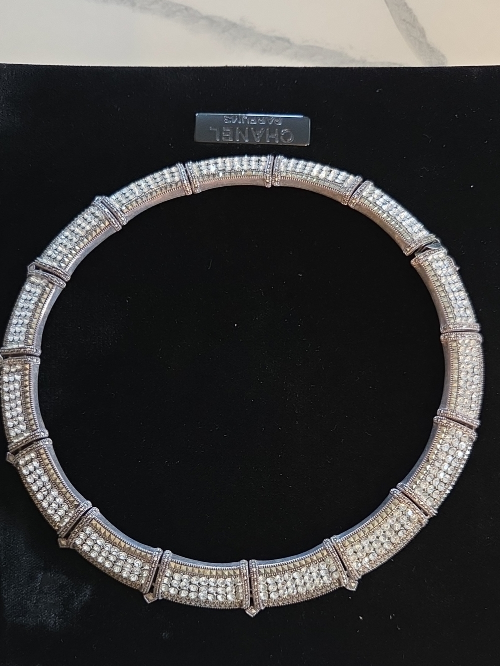 Vintage Silver Crystal-Embellished Tubular Choker Necklace